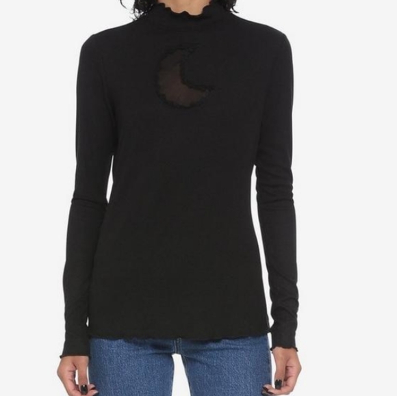 Hot Topic Tops - Moon Cutout Mock Neck Long-Sleeve Top